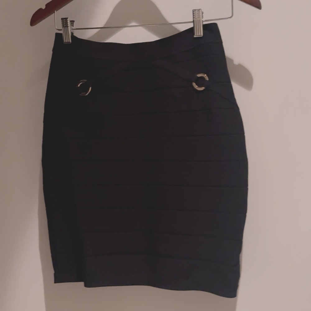 Bebe Bandage Skirt with Metal Detailing